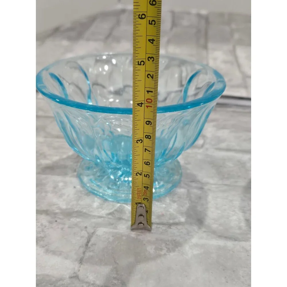 Vintage Lot of 2 Matching Aqua/Turquoise Blue Glass Thumbprint Pedestal Bowl Thu